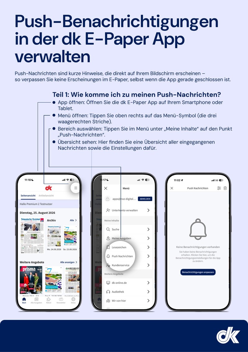 Push in Ihrer dk E-Paper App Cover