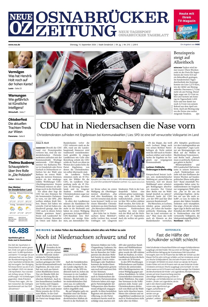 Neue Osnabrücker Zeitung - Stadt Osnabrück - 15.09.2026