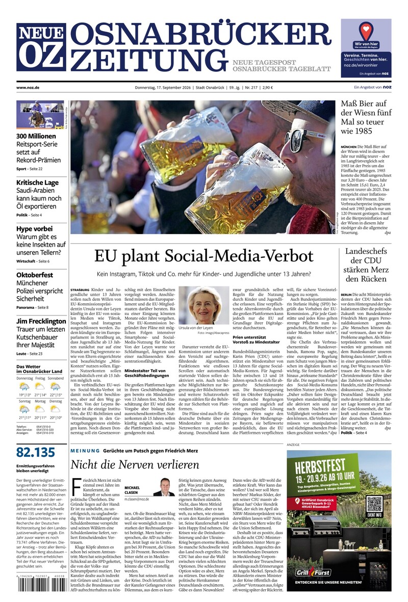 Neue Osnabrücker Zeitung - Stadt Osnabrück - 17.09.2026