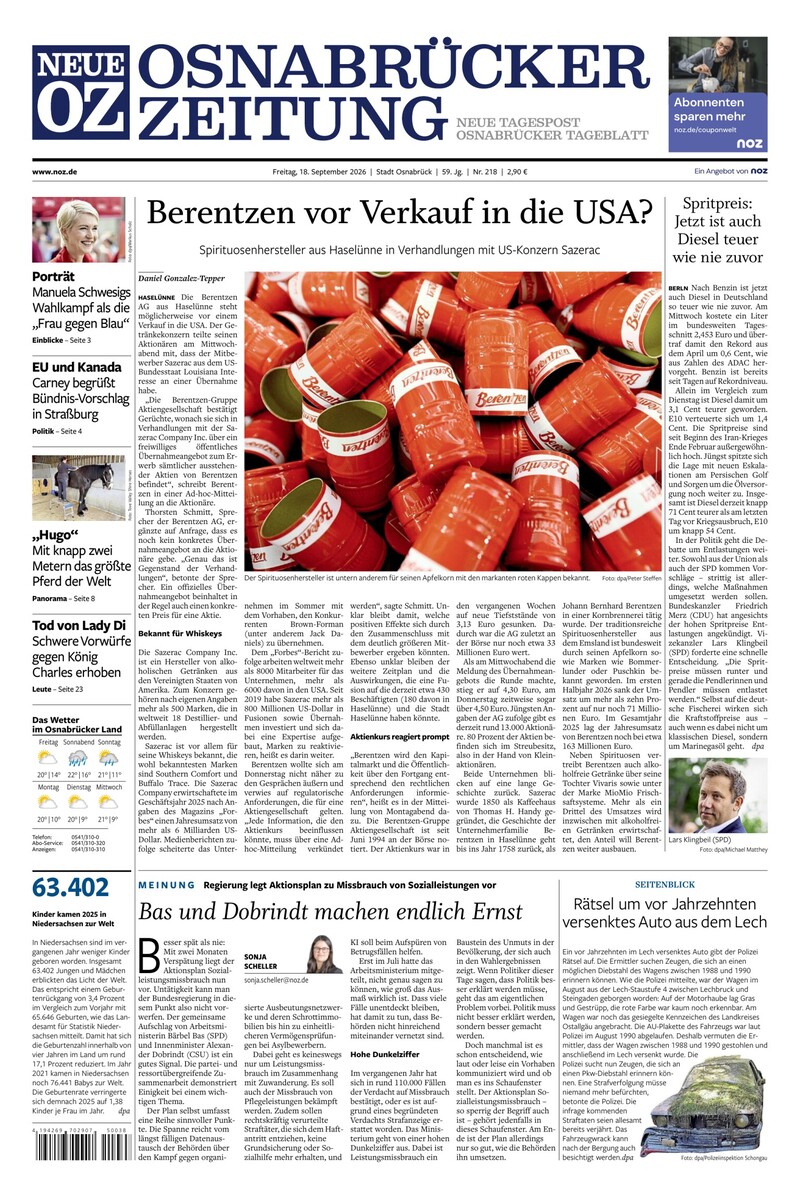 Neue Osnabrücker Zeitung - Stadt Osnabrück - 18.09.2026