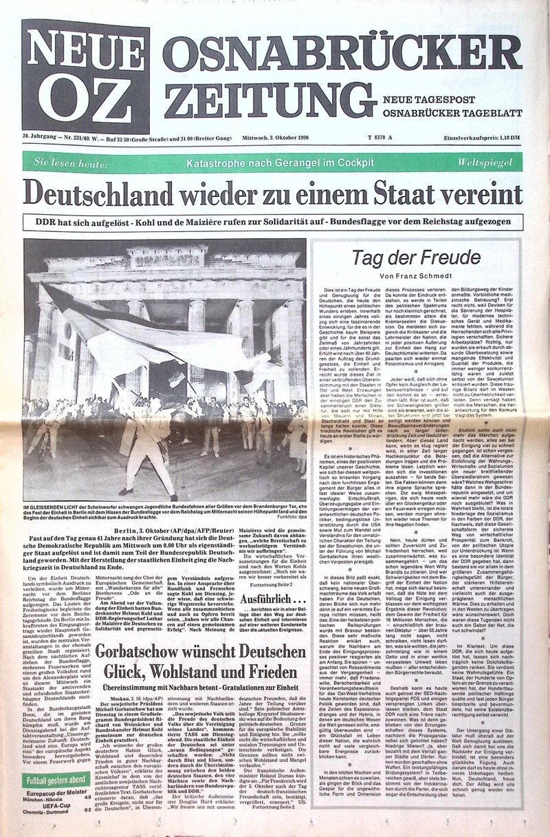 03.10.1990 Historische Zeitung Cover