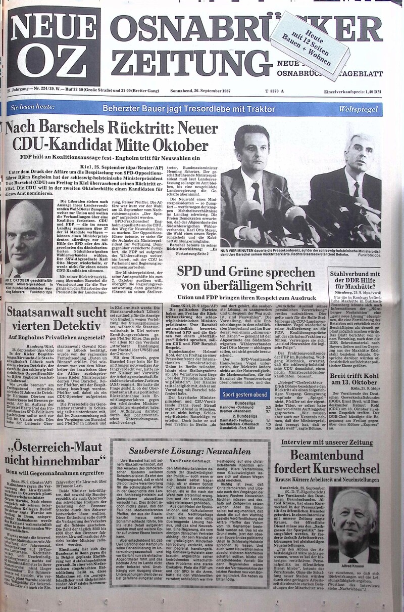 26.09.1987 Historische Zeitung Cover