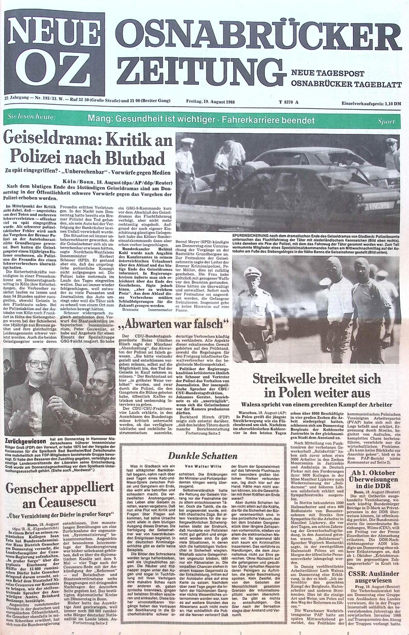 19.08.1988 Historische Zeitung Cover