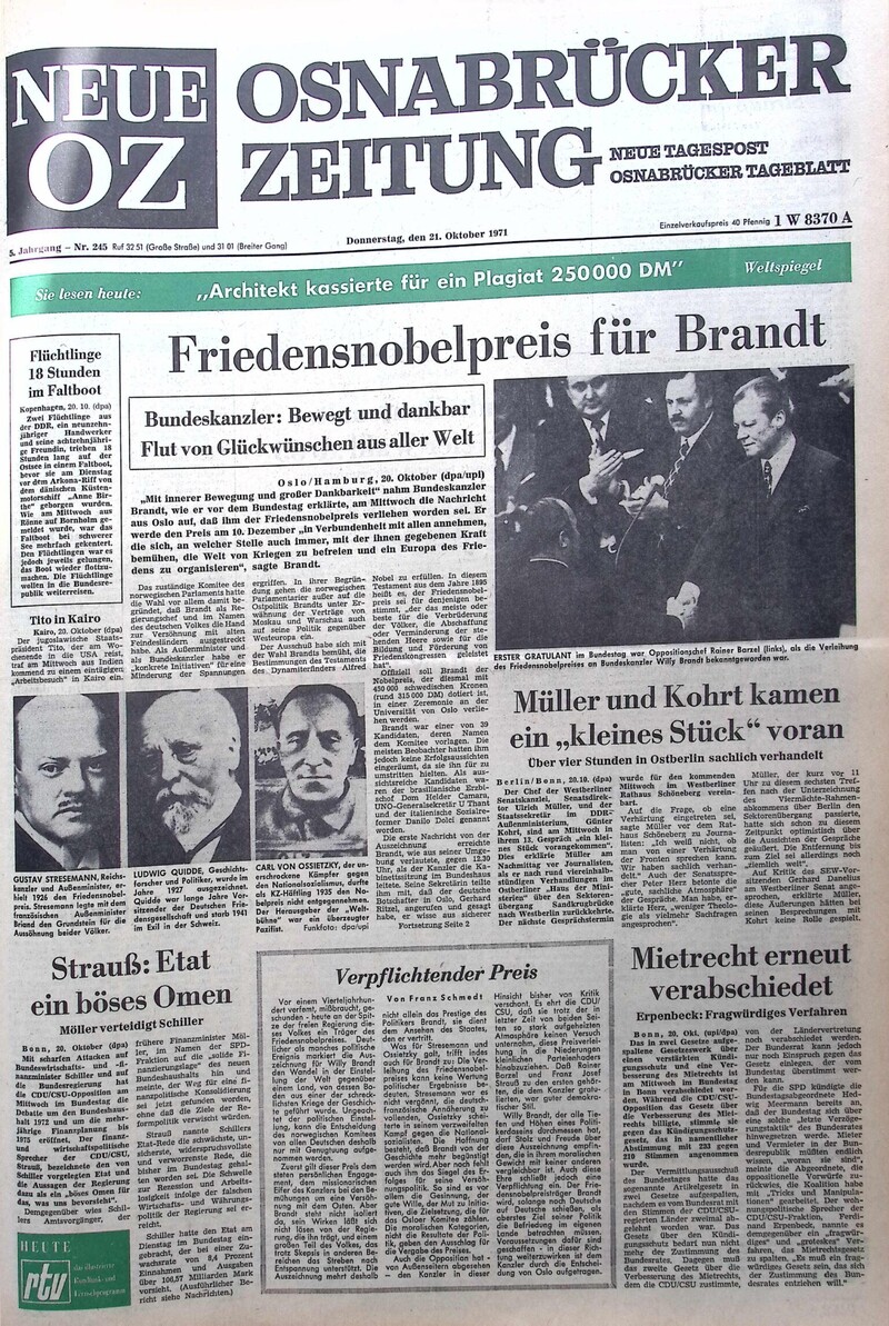 21.10.1971 Historische Zeitung Cover