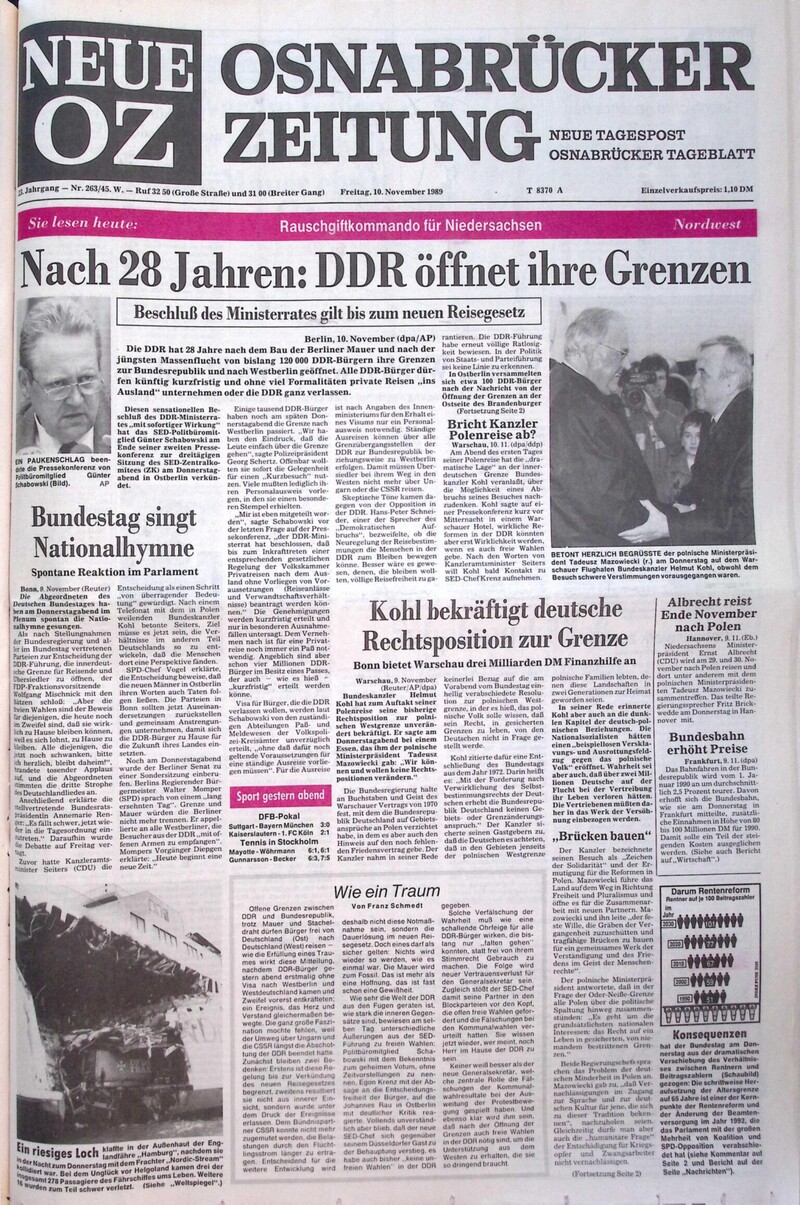 10. + 11.11.1989 Historische Zeitung Cover