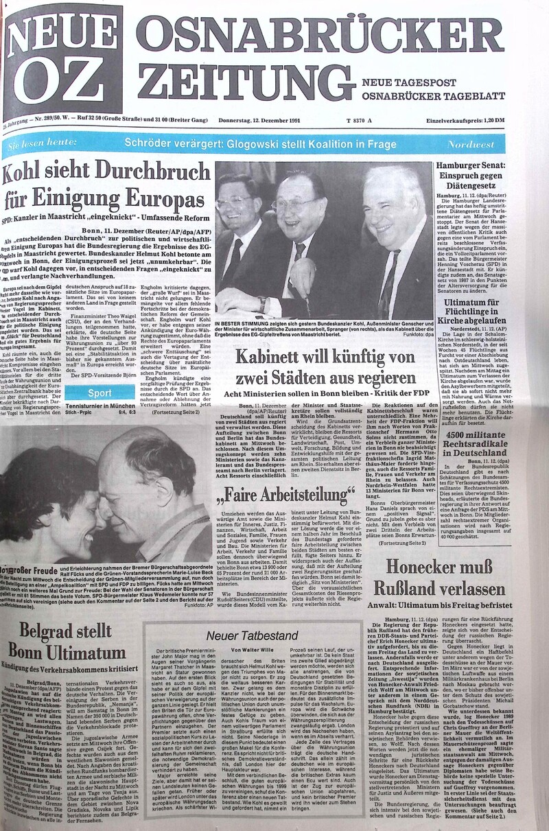 12.12.1991 Historische Zeitung Cover
