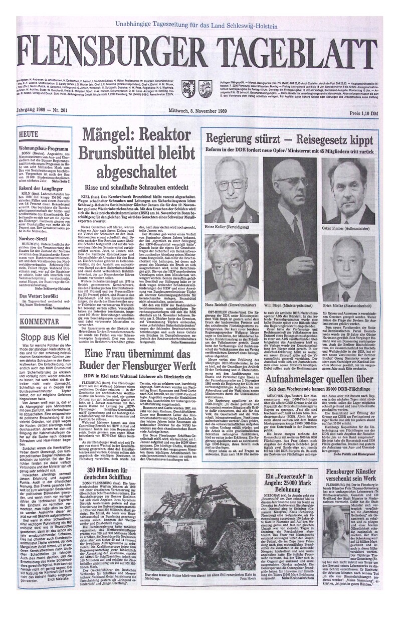 08.11.1989 Historische Zeitung Cover
